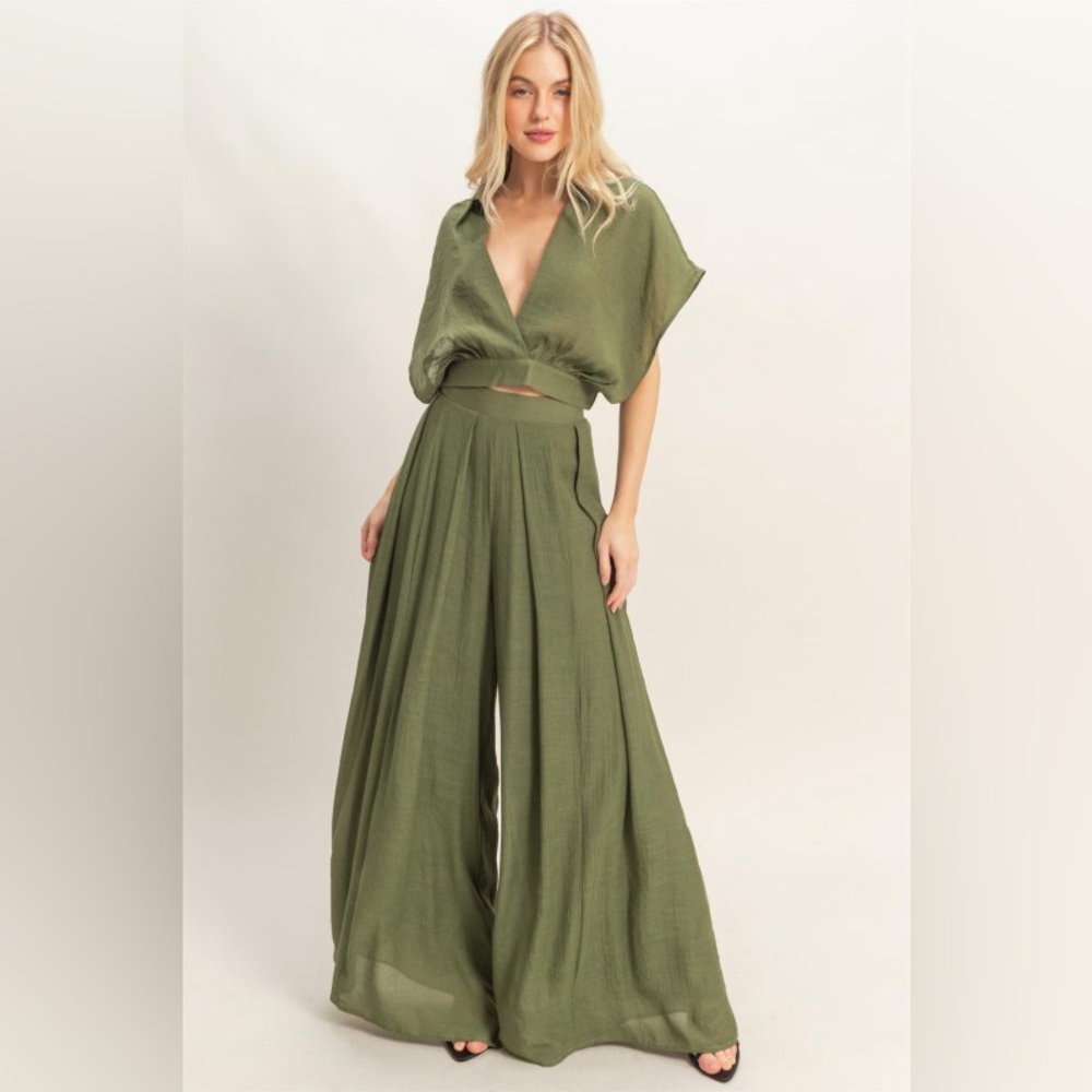 Olive Wide Leg Jumpsuit - Women's Wide Leg Pants